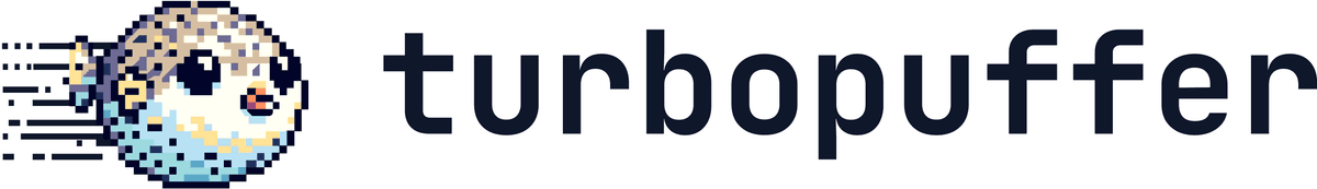 The turbopuffer wordmark in full: a pufferfish emoji followed by the word turbopuffer in lowercase monospaced type